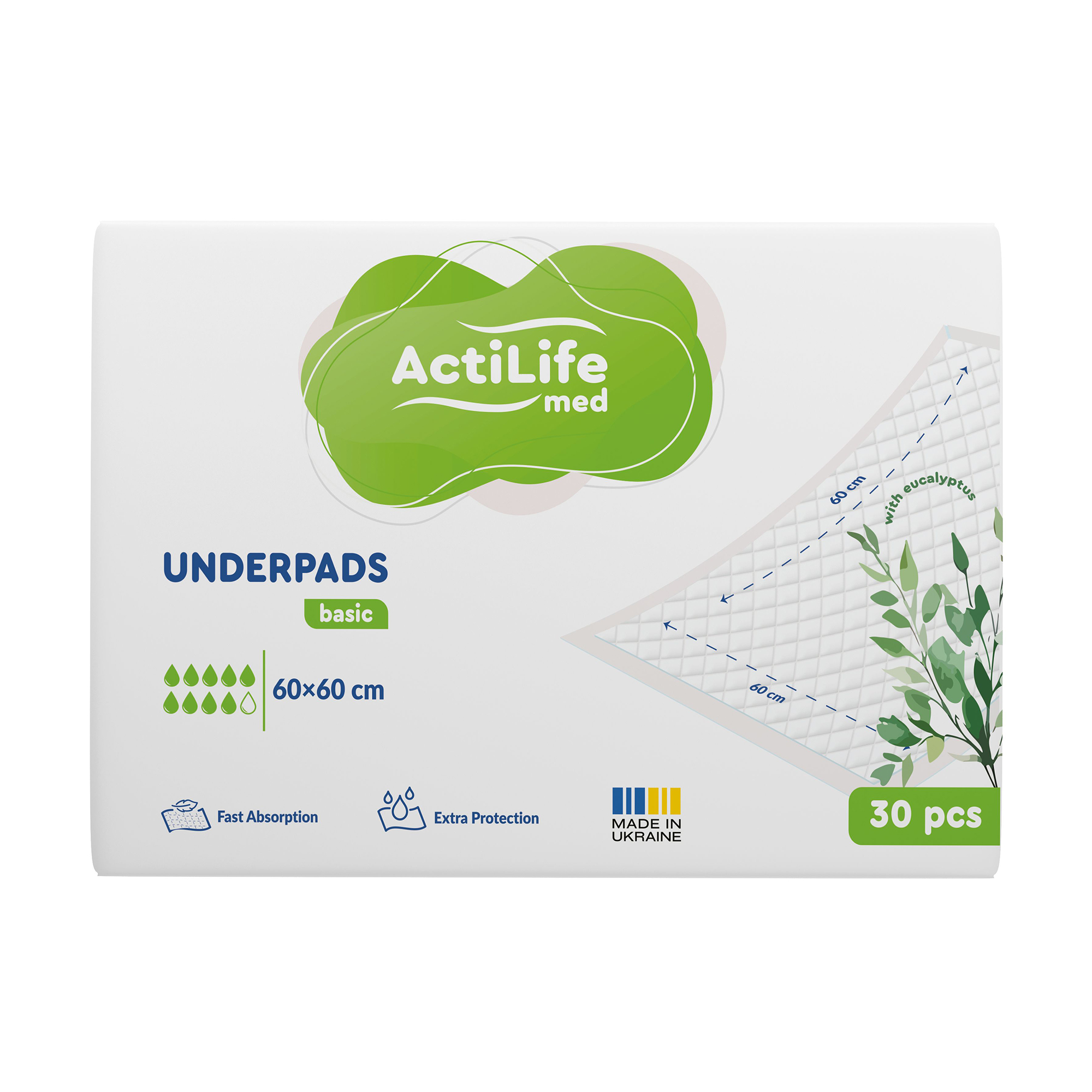 Пелюшки гігієнічні ActiLife Med Basic Поглинальні, 60*60 см, 30 шт
